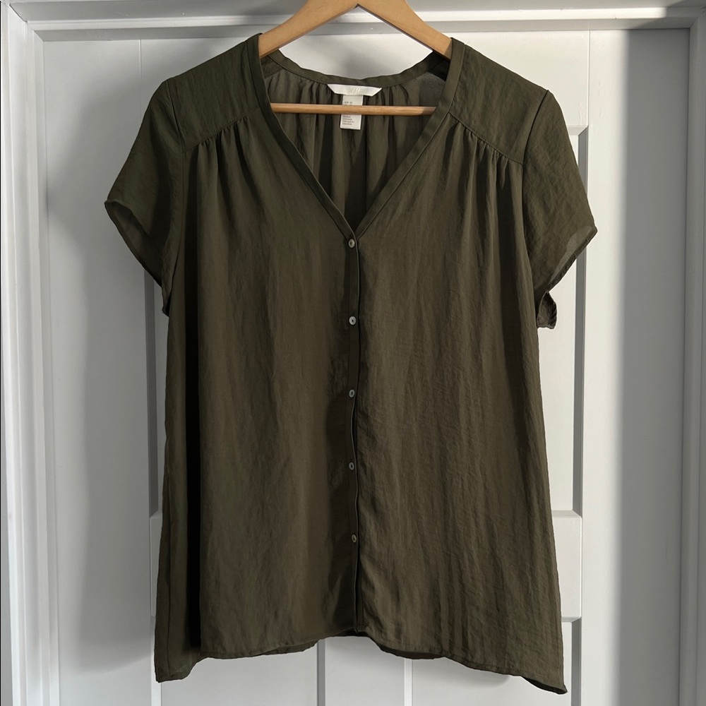 H&M Olive Button Down Shirt for Women, Size 12